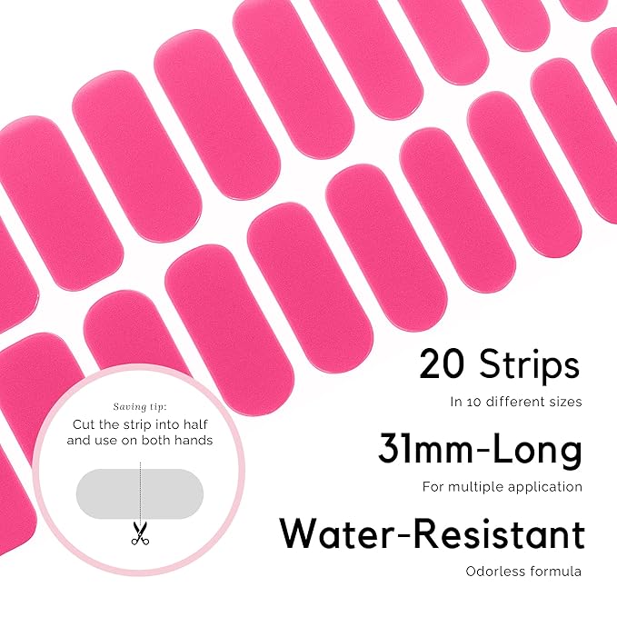 NAILOG Semi Cured Gel Nail Strips│20pcs Extra Long Nail Polish Strips│Nail Stickers with Glossy Gel Finishing│Pink Bomb