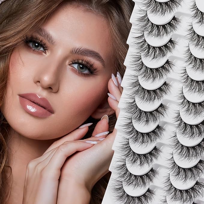 Veleasha Wispy False Eyelashes Cat Eye Lashes 3D Natural False Lashes C Curl Fake Eyelshes 100% Handmade Lash Strips Lightweight Fake Lashes Natural Look 10 Pairs Pack (Reverie)