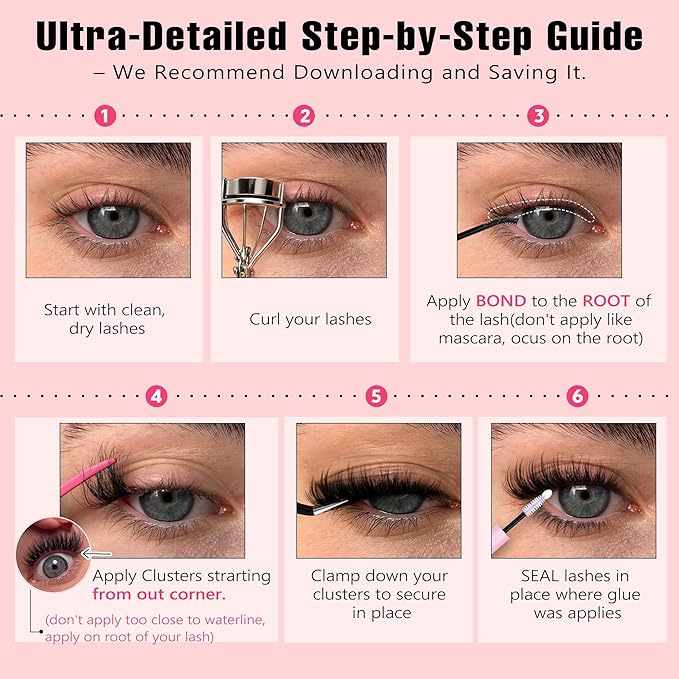Wispy Lash Clusters Kit Cluster Eyelash Extensions Natural Lash Extension Kit C Curl Fluffy Individual Eyelashes with Bottom Lashes Clusters Waterproof Bond and Seal DIY at Home