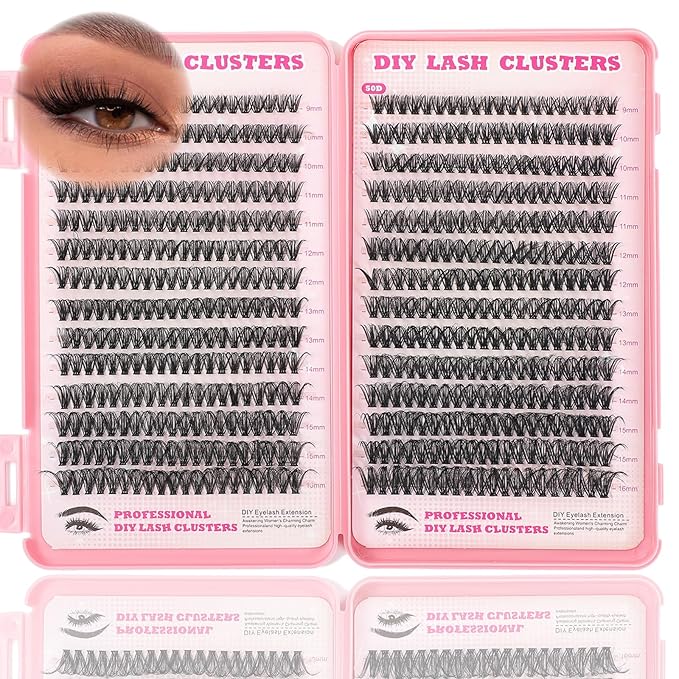 Lash Clusters Kit, 560 Pcs Eyelashes Clusters Kit 9-16mm Individual Lash Extension Kit D Curl Fluffy Wispy False Eyelashes (40D+50D, Lash Clusters)