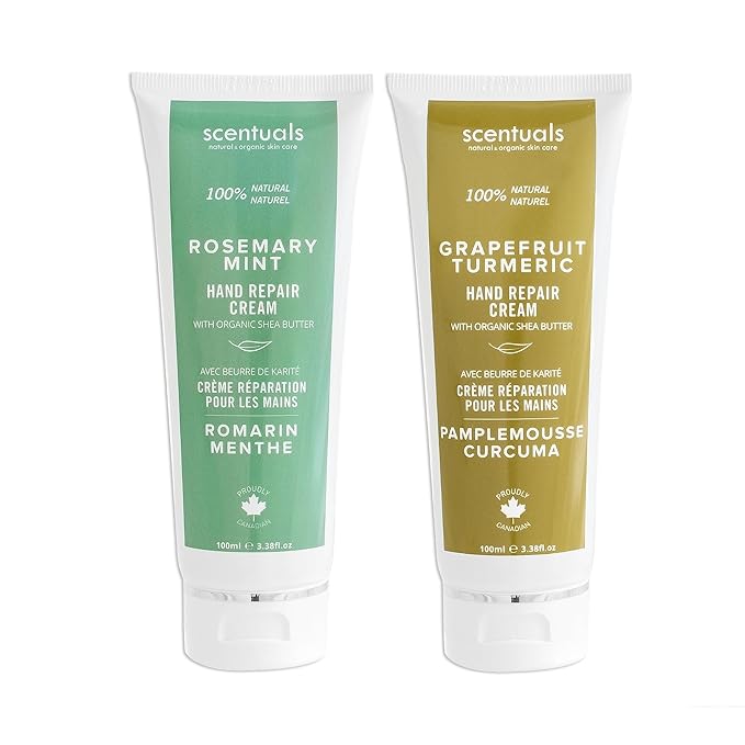 Scentuals Hand Cream Set of 2, with Shea Butter, Cocoa Butter, Argan & Almond oil, Moisturizing Dry Hands. Rosemary Mint + Grapefruit Turmeric (100ml x 2/3.38 fl.oz x 2)