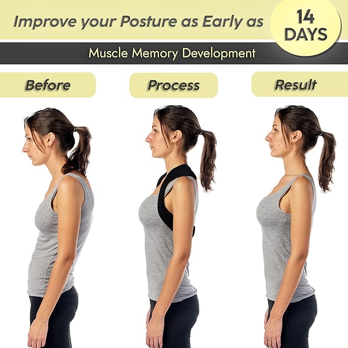 Neck Stretcher & Posture Corrector for Women and Men, Cervical Traction for Spine Alignment, Adjustable Upper Back Brace & Elastic Support for Shoulder Back Pain Relief (Black)