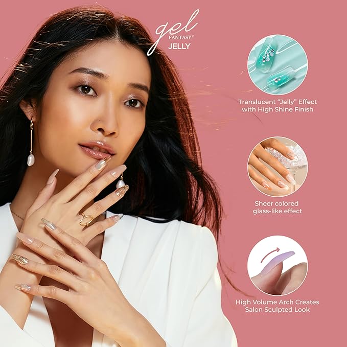 KISS Gel Fantasy, Press-On Nails, Nail glue included, 'Jelly Baby', Light Multicolor, Short Size, Coffin Shape, Includes 28 Nails, 2g Glue, 1 Manicure Stick, 1 Mini file