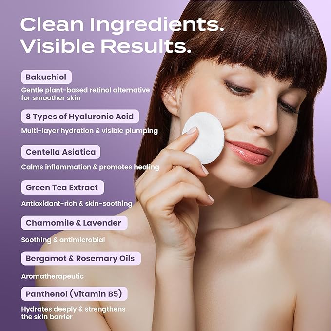 Body Restore Bakuchiol Toner Pads – Valentines Day Gifts for Her and Him, Korean Skin Care, Face Wipe with Niacinamide & Hyaluronic Acid, Travel Essentials, Birthday Gifts for Women and Men