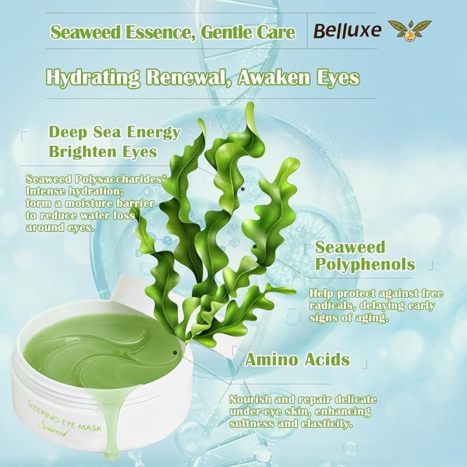 Belluxe 2 Pack Seaweed Eye Mask – 60 Pairs, 120pcs | Hydrating & Soothing Under Eye Patches for Dark Circles & Puffiness, Refreshing Under Eye Mask for Tired Skin