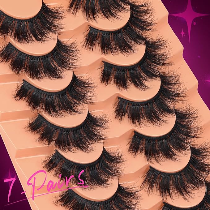 Veleasha Fluffy Lashes D Curl Soft Volume False Eyelashes Faux Mink Eyelashes Downy 10-18MM Thick Lashes Fuzz Fake Dramatic 7 Pairs Eyelash Pack (831)