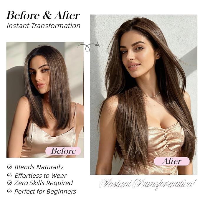 Dark Brown Clip in Extensions 18 Inch Invisible Long Synthetic Extension 5PCS Straight Fake Soft and Not Easily Knotted Clips on Hair Pieces for Women Grils Weddings Party Daily Use 6.5 Oz