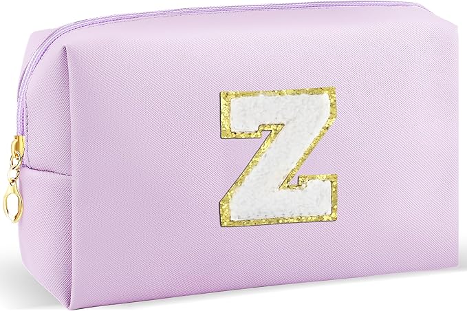 URSKYTOUS Gifts for Girls Initial Makeup Bag Personalized Cosmetic Bag with Zipper Cute Travel Toiletry Bag Waterproof PU Preppy Makeup Pouch Birthday Gift for Teen Girls Women(Purple Z)