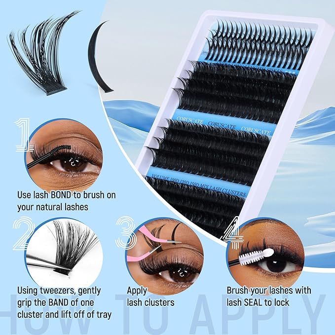 CORUSCATE Lash Clusters with Spikes 100D120D150D Eyelash Clusters Volume Cluster Eyelash Extensions Thick Mega Style Lash Extension DIY Individual Lashes Strip Mink Spiky Cluster Lashes