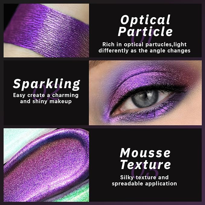 Noerrors Liquid Chameleon Eyeshadow,Metallic Purple Multichrome Eyeshadows,Multi-Reflective Eye Look,High-Impact Finish,Long-lasting Holographic Glitter Highlighter,Plum Eye Topper for Party Makeup