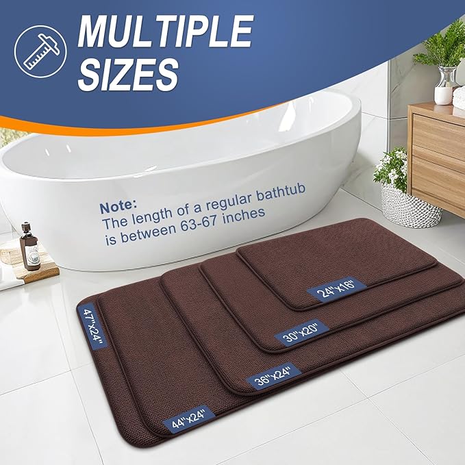 OLANLY Thick Memory Foam Bath Mat Rug 40x24, Extra Soft Absorbent Bathroom Rug, Quick Dry Bath Mats, Non-Slip, Machine Washable Carpet for Bathroom, Tub and Shower, Home Decor Accessories, Brown