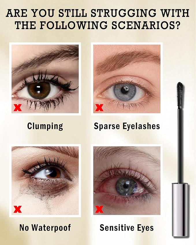 Black Mascara for Older Women 60 Plus- 2Pcs Tube Máscara Volume and Length for Mature Women with Thinning Lashes,Hypoallergenic Prime Mascara for Sensitive Eyes, Non Clumping Waterproof Long Lasting