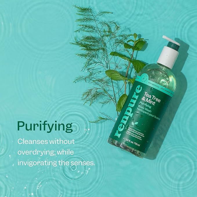 Renpure Tea Tree & Mint Body Wash - Cleanses, Invigorates & Refreshes Skin Without Over-Drying - For All Skin Types - Tea Tree Leaf Oil, Spearmint Leaf Oil - 24 Fl Oz each, 2 Pack