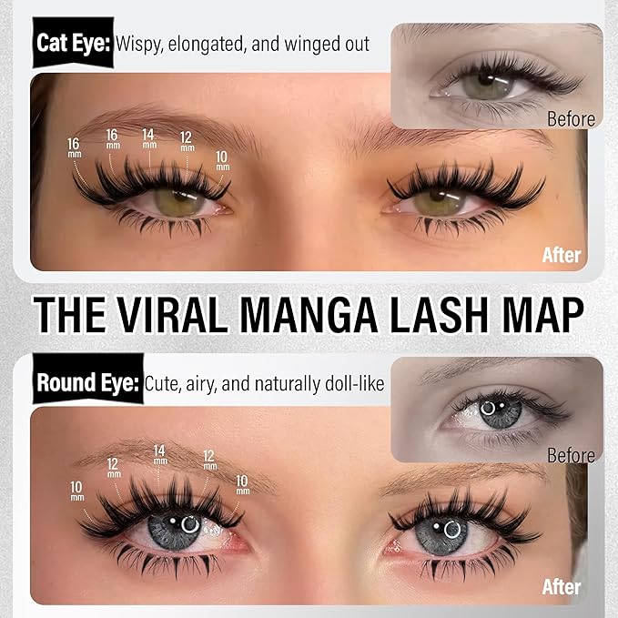 Bunny Lash Clusters Kit with Bottom Eyelash Clusters Manga Lash Extensions Kit Wispy Fairy Cluster Eyelash Extensions Kit DIY Individual Lashes with Clear Bond and Seal Tweezers, 8-16mm