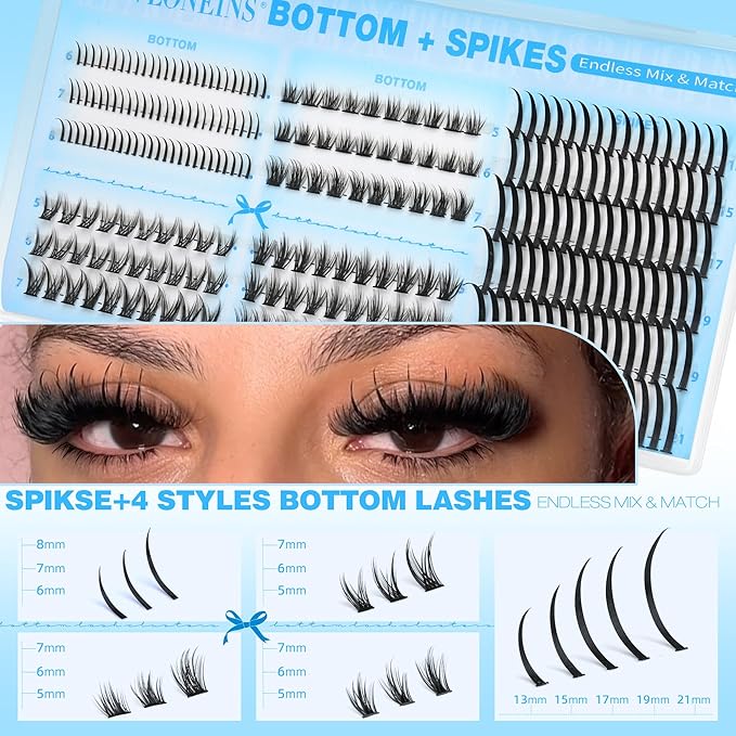 Bottom Lash Clusters with Spikes 4 Styles Bottom Lashes with 12-22MM Upper Spikes Eyelash Clusters Match Dramatic Cluster Eyelash Extensions DIY Evil Lash Extensions by TNFVLONEINS