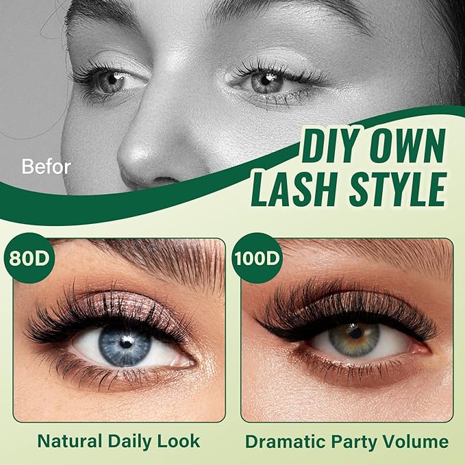 KEYYOU LASH Clusters 3D Effect Eyelash Clusters 280pcs 100D D Curl 9-18MIX Individual Lashes Wispy Lashes Volume Cluster Lashes Natural Soft DIY Lash Extension(3D-100D-D-9-18MIX)