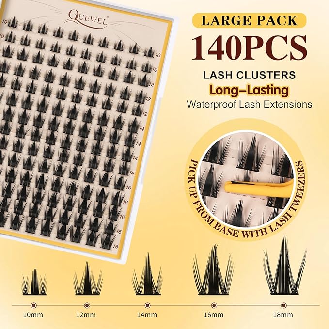 QUEWEL Fairy-Lash Clusters Kit, 140pcs Manga-Eyelash Clusters Kit Mix10-18mm Cluster Eyelash Extensions Kit With Lash Bond and Seal, Lash Tweezers and Remover for DIY Natural Lashes(FD-XYT 4 Set)