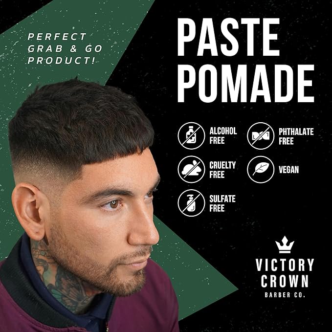 Victory Crown Paste Pomade Medium Hold & Medium Shine Natural Hair Styling Paste for Textured & Refined Looks, 3.4 Oz