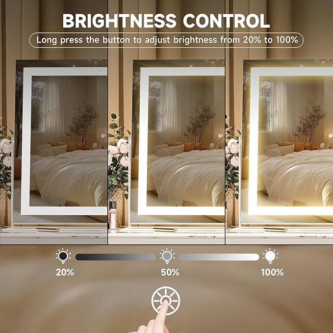 Hasipu 17.7" x13.8” LED Vanity Mirror with Lights - Touch Control Makeup Mirror with 10X Magnification, 3 Color Modes, 360° Rotation & Brightness Adjustment