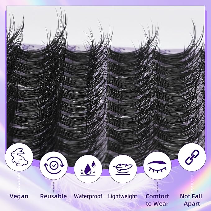 B&Q Lash Clusters Fluffy Wispy Voluminous - 132 PCS Feath5D 07 Layered Individual Cluster Lashes, Feathered Lightweight Eyelash Extensions in 8-18mm, Waterproof False Lashes