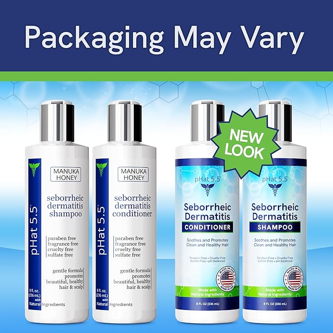 Sulfate Free Shampoo and Conditioner Set for Seborrheic Dermatitis Relief - Severe Dry & Itchy Scalp Treatment with Manuka Honey, Aloe Vera & Coconut Oil - Safe for Color Treated Hair (8 oz)