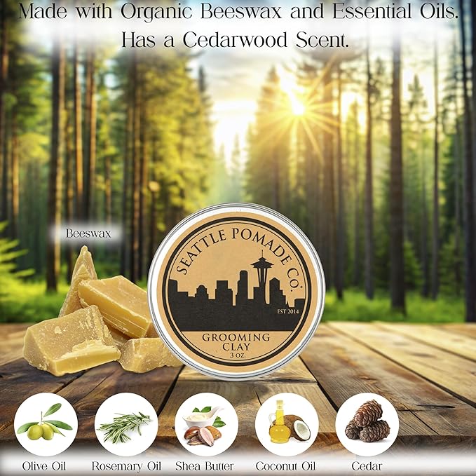 Seattle Pomade Co. Grooming Clay for Hair - USDA Certified, With Organic Essential Oils, Beeswax Based. Made with organic materials from around the world.