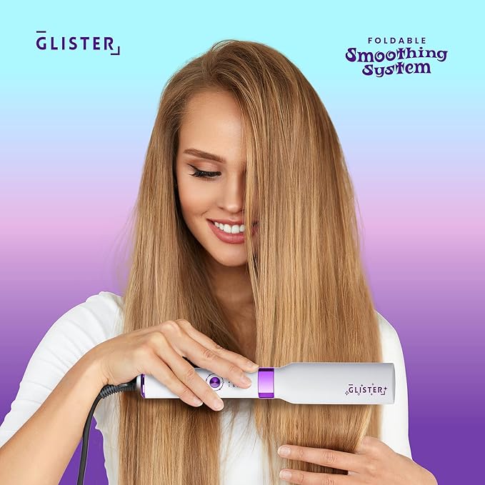 Glister Folding Hair Straightener Brush, Hair Brush for Straightening, Volumizer, Fringe Curler, Styling Comb with Adjustable Temperature - Coconut Ice (White)