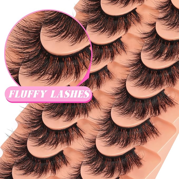 Veleasha Wispy Lashes 3D Effect Multi Level Eyelashes Fluffy Volume False Eyelashes 11-18MM Soft Cat Eye Lashes 10 Pairs Pack (6D34)