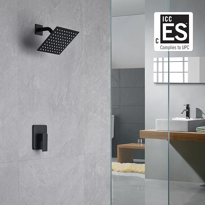 SUMERAIN Bathroom Matte Black Shower Faucet Set 8 Inch Rain shower Head Single Handle Shower Trim Kit with Rough-in Valve
