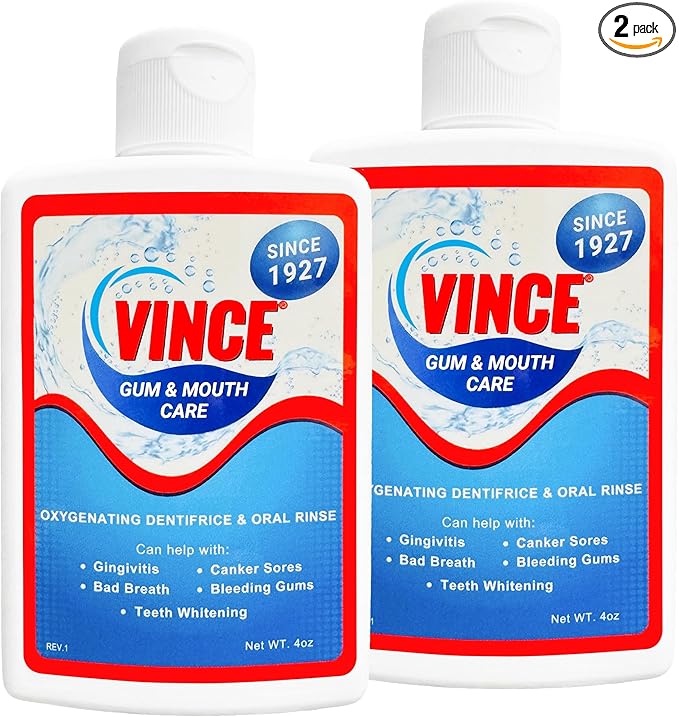 Vince Gum & Mouth Toothpaste Powder - Dentifrice & Mouthwash - Cavities - Gingivitis - Irritated, Bleeding & Receding Gums - Canker Sore - Bad Breath - Inflammation - Tonsil Stones - 4oz (Pack of 2)