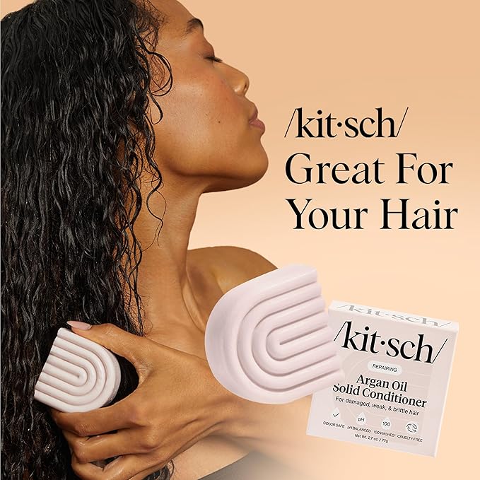 Kitsch Argan Oil Conditioner Bar – Repairing Hair Conditioner for Damaged Hair, Anti-Frizz – Strengthening, Moisturizing Hair Care – Paraben, Silicone & Sulfate-Free – Made in USA - 2.7 oz | Repairing, for Women and Men, Made in USA
