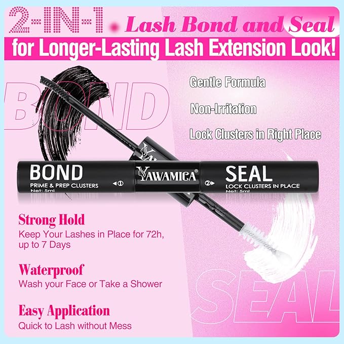 Yawamica Lash Extension Kit Wispy Lash Clusters 12-18mm with 14-20mm Spikes and 5-7mm Bottom Lashes DIY Manga Cluster Eyelash Extensions D Curly Waterproof Lashes Clusters Kit with Bond and Seal