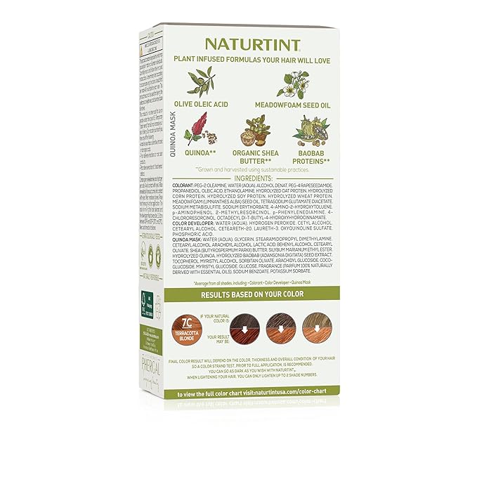 Naturtint 7C Terracotta Blonde Permanent Hair Color (Pack of 6), Ammonia Free, Vegan, Cruelty Free, up to 100% Gray Coverage, Long Lasting Results (Packaging may vary)