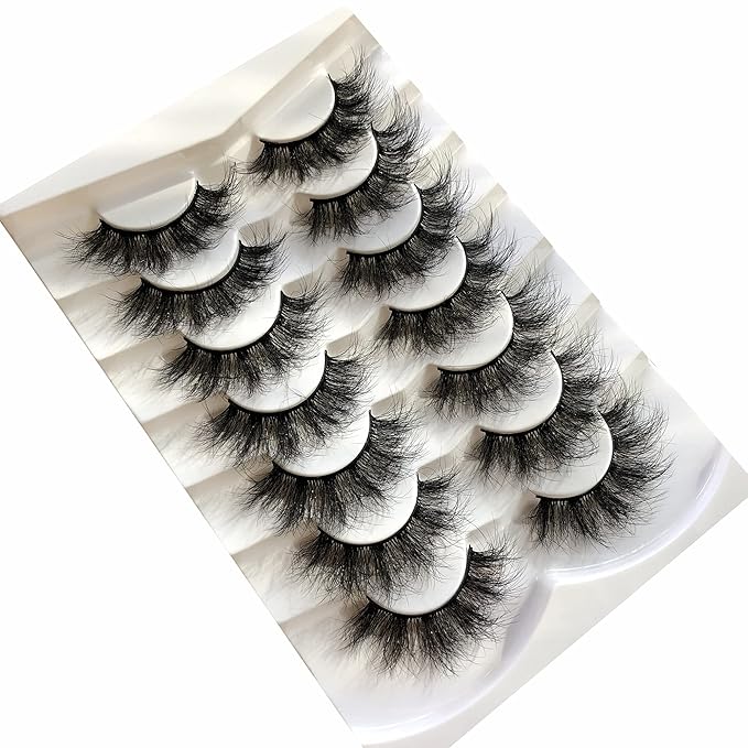 Pooplunch False Eyelashes Faux Mink Eye Lashes Volume 20MM Long Sexy Dramatic 8D Fake Eyelashes Strips 7 Pairs Pack