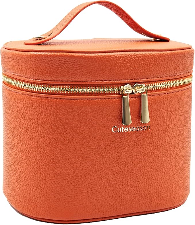 Cuteseason Makeup Bag, Toiletry Bag with Removable Zippered Inner Pocket, Portable Cosmetic Bag, Makeup Organizer for Woman (Orange)