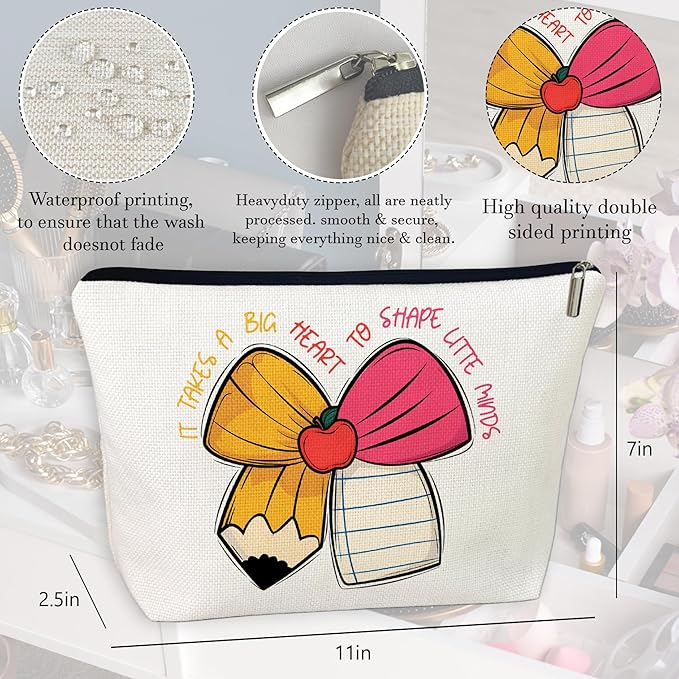 CLHHM Teacher Appreciation Makeup Bag Cosmetic Bag with Zipper - Travel Toiletry Bag for Travel Essentials, Birthday Gifts for Women, Gifts for Teenage Girls & New Mom Care Package