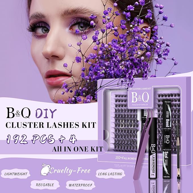 Lash Extension Kit 192 pcs Eyelash Extension Kit B01+B10 8-18mm Mixed Lash Clusters Kit Individual Lashes Kit Wispy with Lash Glue and Remover Applications Eyelash Kit (B01+B10, Kit)