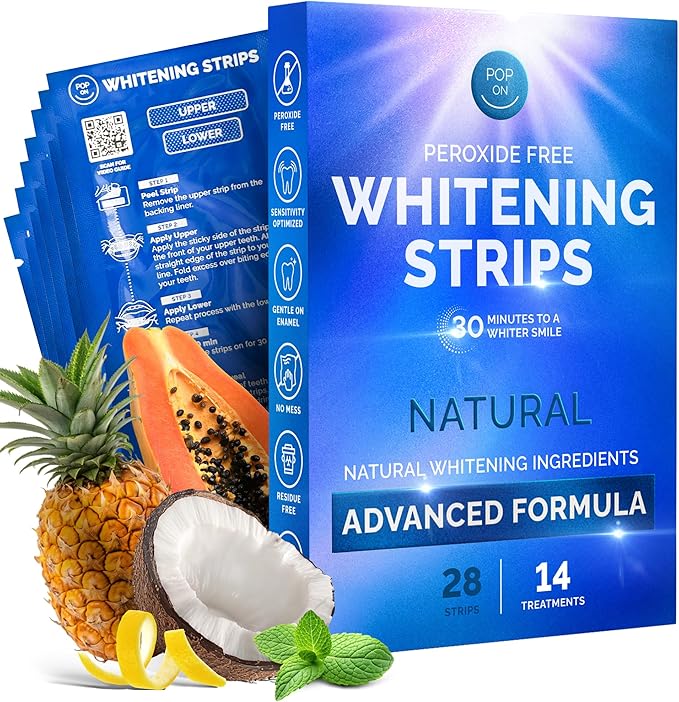 Whitening Strips for Sensitive Teeth – Enamel Safe, Peroxide-Free Coconut Oil Teeth Whitening Strips with Natural Enzymes – Gentle White Stips for Sensitive Gums (28 Count (Pack of 1), Mint)