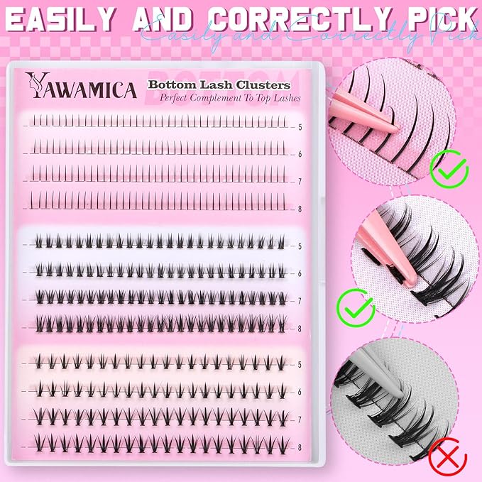 Yawamica Bottom Lash Clusters DIY Lower Eyelash Extensions 5-8mm 3 Styles Mixed Eyelash Clusters Wispy Cluster Eyelash Extensions Natural Bottom Individual Lashes 240pcs Clusters Lashes DIY Under Lash