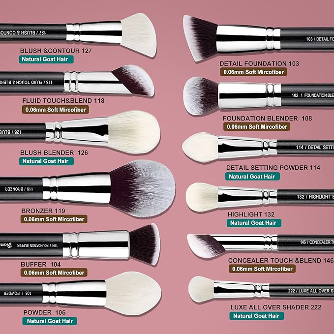 Pro makeup Artist Brushes Set 32Pcs Luxury Goat Hair Horse hair Makeup Brush Set eye and face brushes for every possibility By Bueart Design