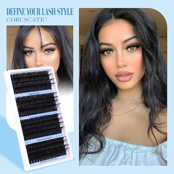 CORUSCATE Lash Clusters Long 14-20mm Eyelash Clusters 80D+100D+120D+150D Volume Cluster Eyelash Extensions Thick 284pcs Individual Lashes Strip Mink Eyelashes DIY Wispy Lash Extension