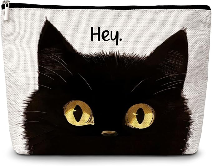 GREOXG Hey Black Cat Makeup Bag, Small Travel Cosmetic Bag with Zipper, Cute Makeup Pouch Gift Ideas for Women Teen Girls Friends Mom Sisters Teacher Birthday Christmas Wedding Graduation-E07