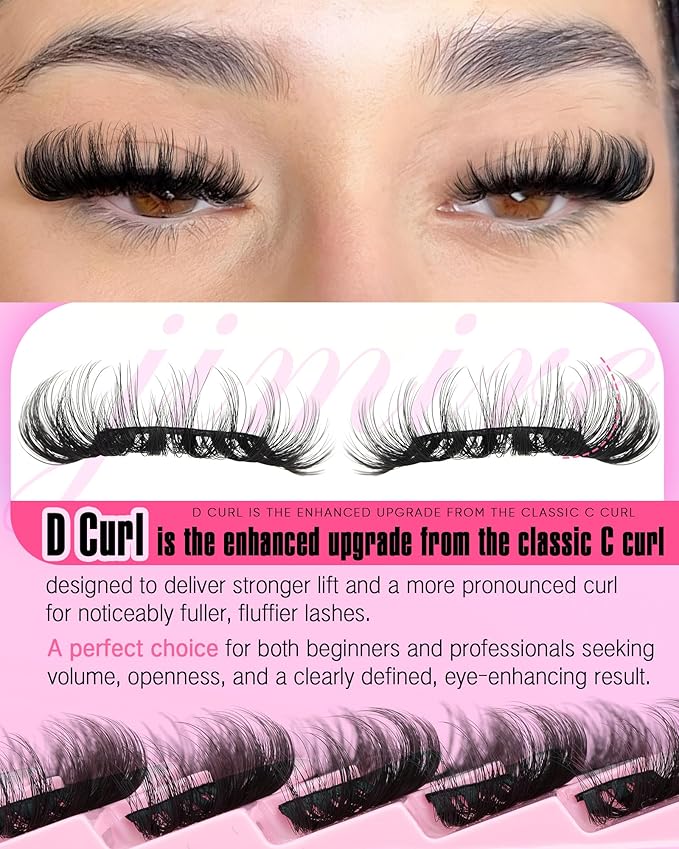 JIMIRE Mink Lashes Wispy Cat Eye Lashes Full 6D Volume False Eyelashes that Look Like Extensions 16MM Thick Soft D-Curly Fake Lashes 7 Pairs Pack