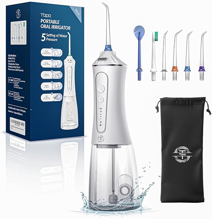 TBPO Water Dental Flosser Cordless, Portable Oral Irrigator with 5 Modes, 300ML Tank, Rechargeable, IPX7 Waterproof, Travel & Home Teeth Cleaner for Braces and Gums