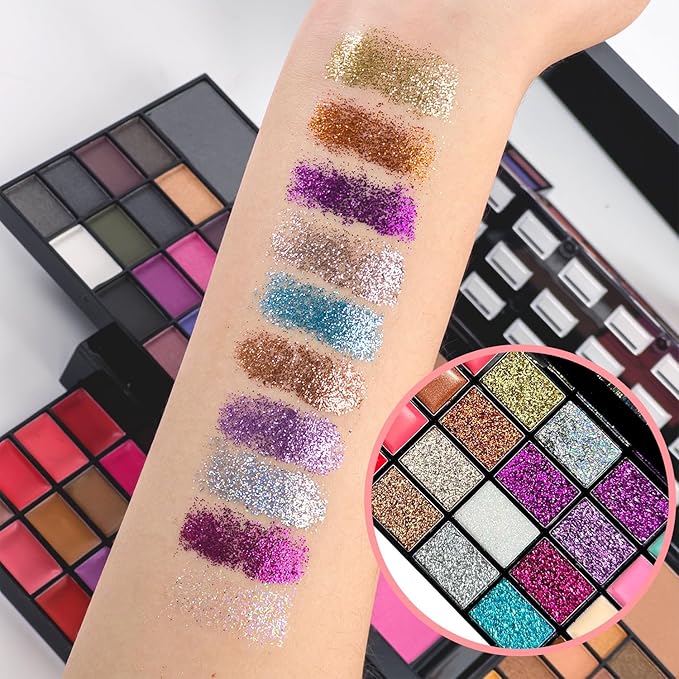74 Colors Makeup Palette with 10-Piece Makeup Brush Set – All-in-One Full Face Makeup Kit, Eyeshadow, Lip Color, Blush & Contour Set, Gift for Women