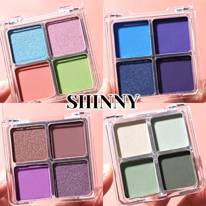 4 Colors Eyeshadow Palette Makeup, Blendable Long-lasting Matte Shimmer Eyeshadow Palette Eye Makeup Kit for Women Girls, paleta de sombras de ojos #3 (Green Pink Blue Orange)