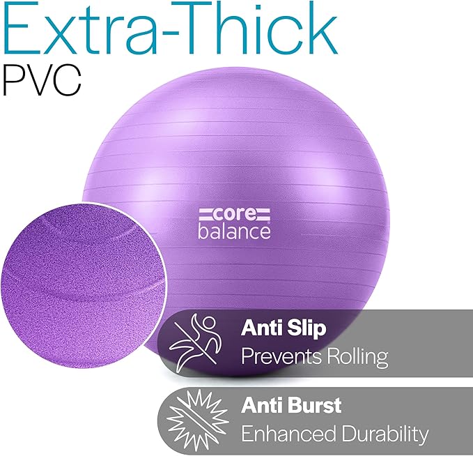 Core Balance Exercise Ball, Stability Ball for Yoga, Pilates and Fitness, Gym Ball for Home Gym and Office Chair, Training, Physical Therapy, Anti Burst, Pump Included, 55cm 65cm 75cm 85cm
