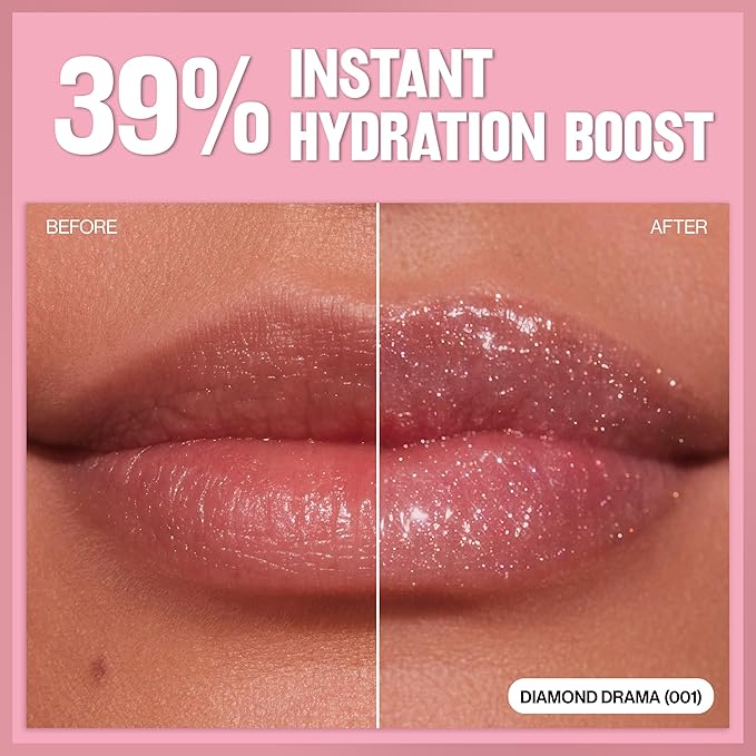 REVLON Super Lustrous Glimmer Gloss Gift Set, 3-Piece, Non-Sticky Lip Makeup, Plant-Based Glitter, High-Shine Finish, 008 Rose Glow, 005 Glazed Almond 001 Diamond Drama