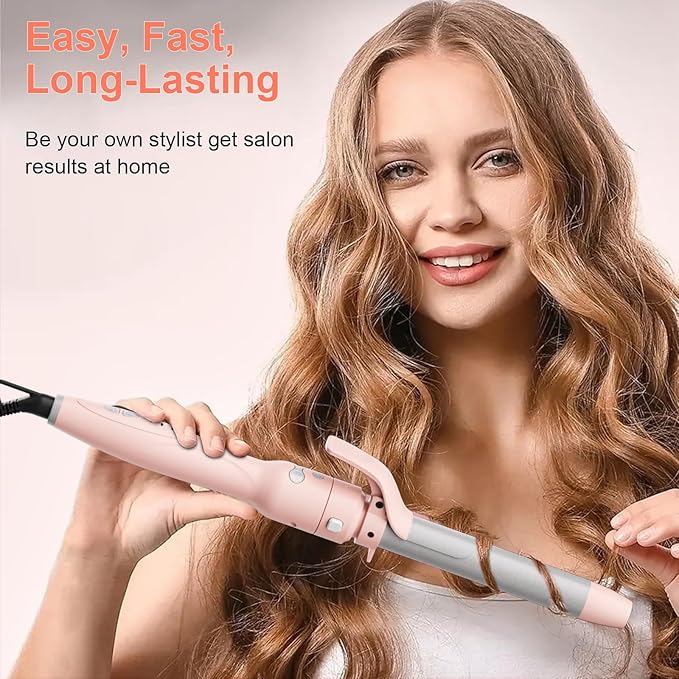 Rotating Curling Iron Set, Automatic Curling Wand for Long Hair, Easy to Use Hair Curler Get Effortless Beach Waves, 3 Sizes Ceramic Barrel 1/1.25/1.5 Inch to 410°F with Home Button, Dual Voltage