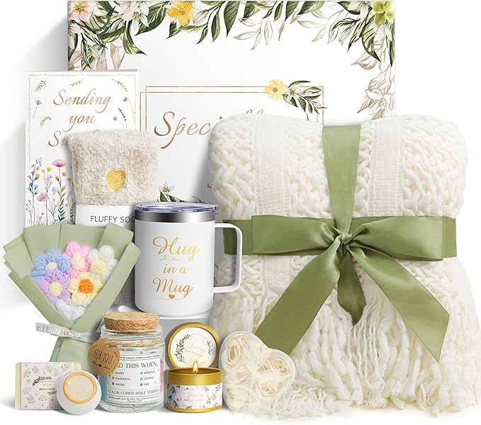 Valentines Day Gifts for Her Women Girlfriend Wife Daughter, 11 Pcs Birthday Gifts for Women Mom Her Best Friend Sister Grandma, Self Care Gift Get well Relaxing Spa Thank you Sympathy Gift Basket Set